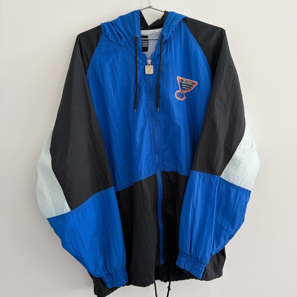 Vintage Logo 7 St Louis Blues NHL Windbreaker Jacket Blue Black Mens XL